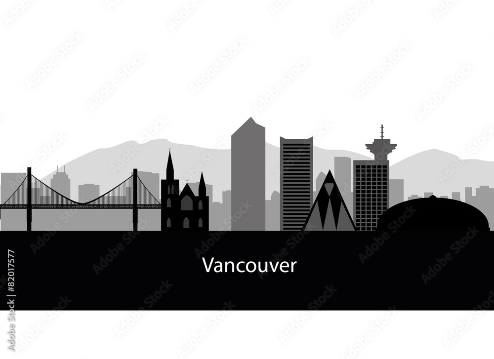Vancouver skyline - black and white vector illustration