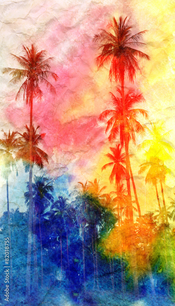 Fototapeta premium Retro watercolor palm