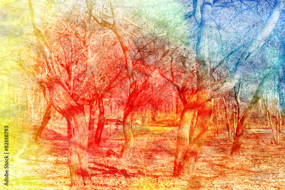 Watercolor Retro spring trees