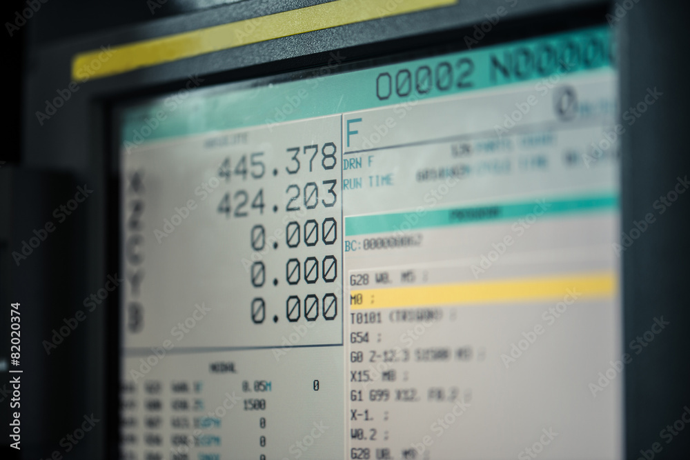 CNC machine monitor display with program code Stock Photo | Adobe Stock