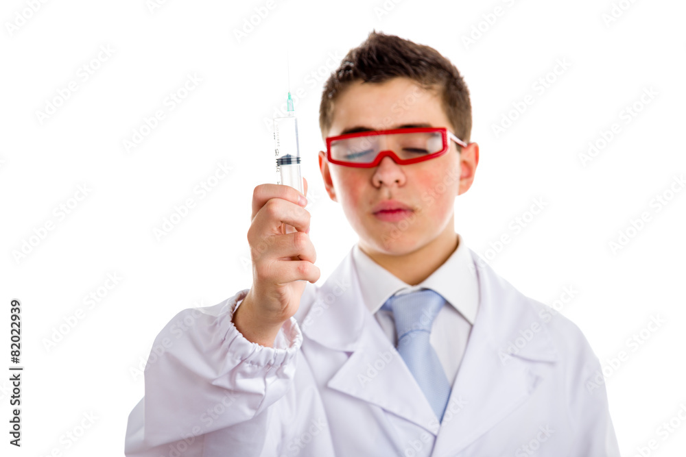 Boy doctor makes syringe friendly Boy doctor makes syringe friendly