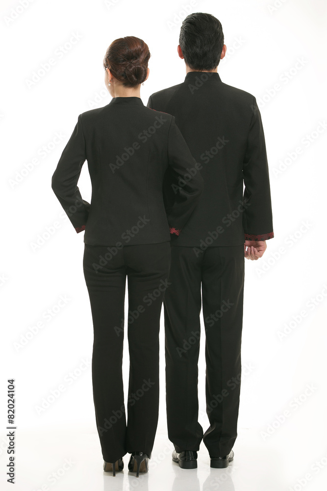 Wear clothing occupation Chinese waiters in white background Wear clothing occupation Chinese waiters in white background