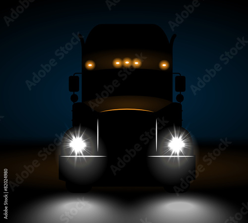 realistic truck front view at night