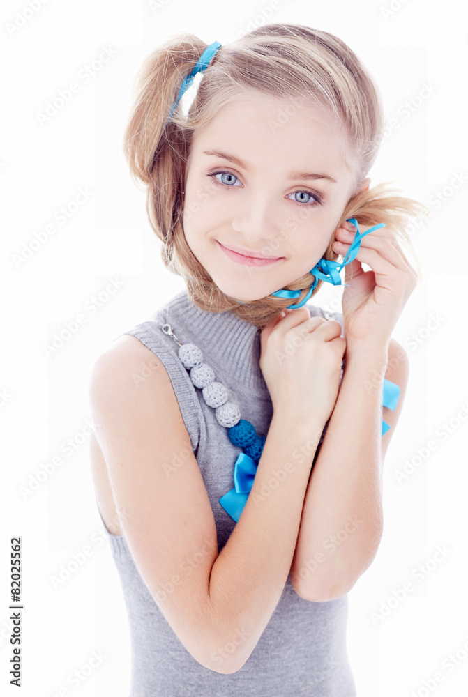Beautiful little girl on white background Beautiful little girl on white background