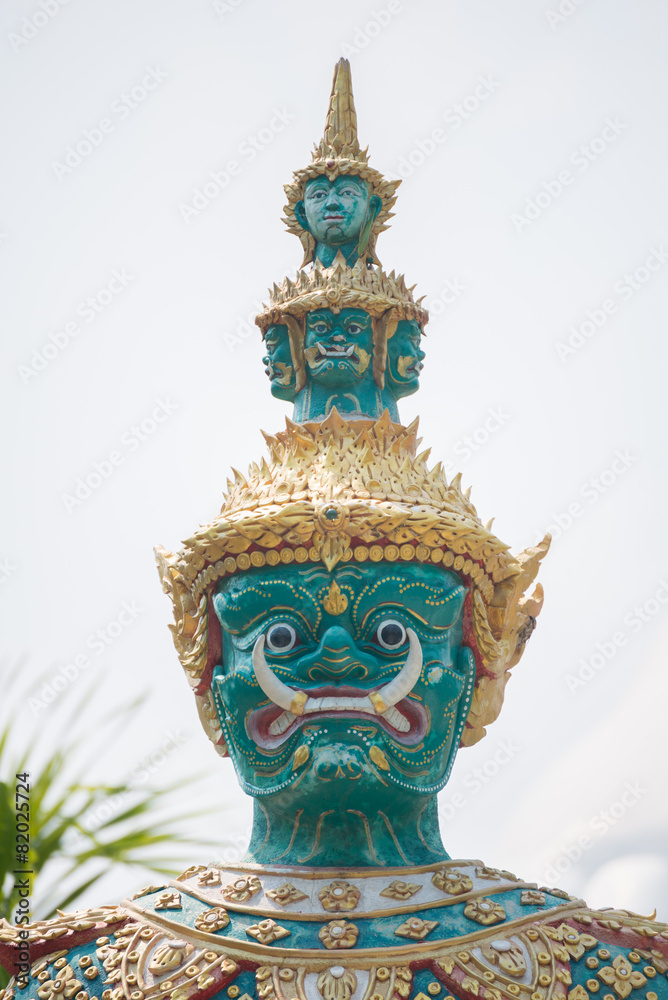 head shot green giant statue in wat thailand