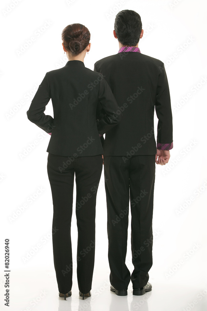 Wear clothing occupation Chinese waiters in white background Wear clothing occupation Chinese waiters in white background