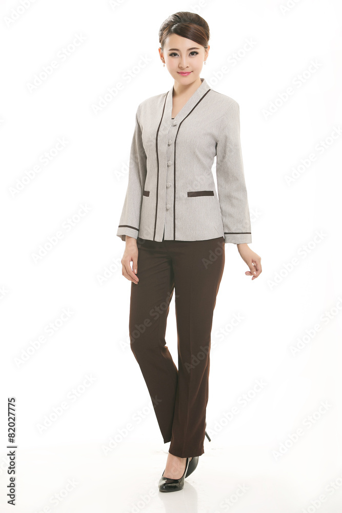 Wear clothing occupation Chinese waiters in white background Wear clothing occupation Chinese waiters in white background
