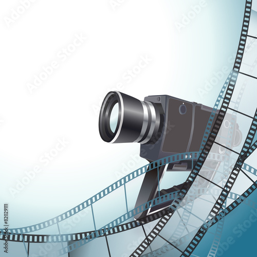 vintage video camera and filmstrip background