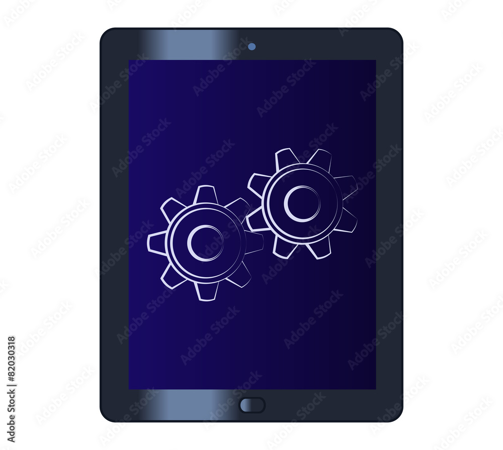 Symbol of the cogwheels on the tablet computer Symbol of the cogwheels on the tablet computer