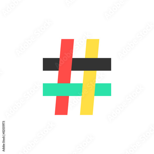 colored hashtag icon on white background