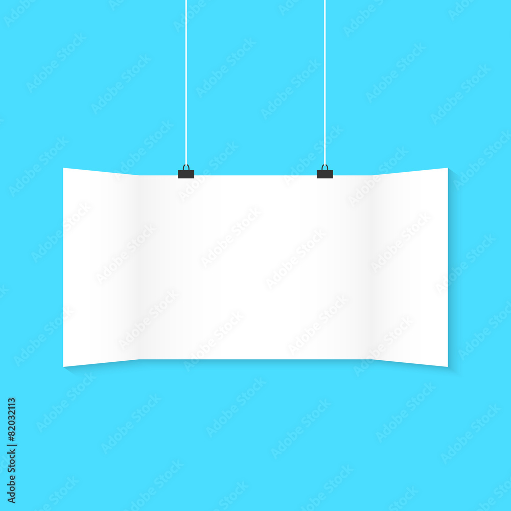 white surround hanging poster on blue background
