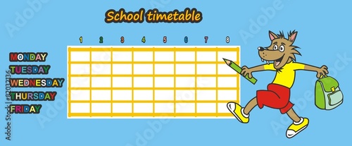 school timetable, wolf, vector illustration