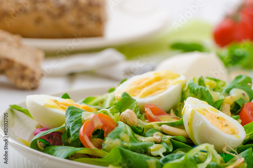 Lamb's lettuce salad with eggs and nuts