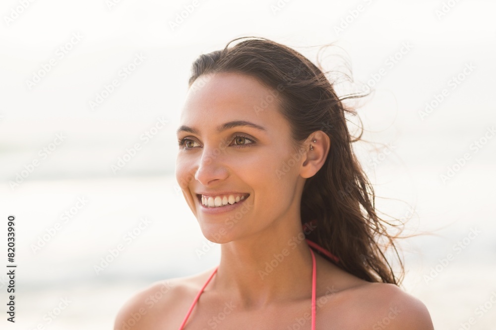 Smiling pretty brunette posing in bikini Smiling pretty brunette posing in bikini