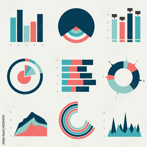 Flat charts, graphs. Vector design.