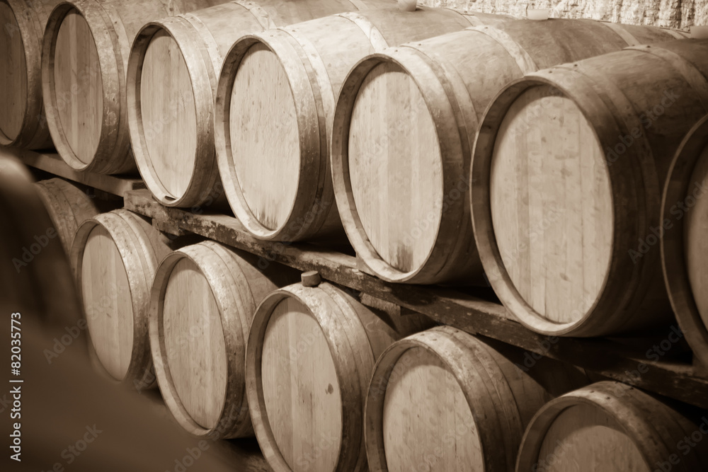 Sepia toned photo  of  winery cellar