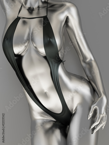 Black and white metallic body art