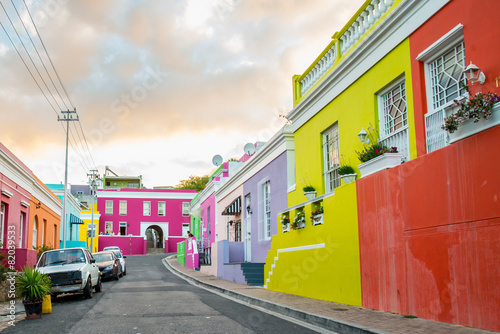 Colorful homes in the historic Bo-Kaap neighborhood in Cape Town photo