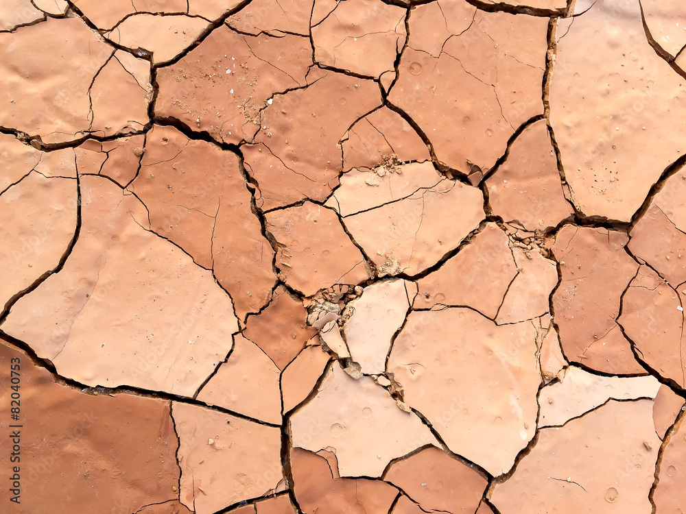 Close up of dry cracked mud on a hot day