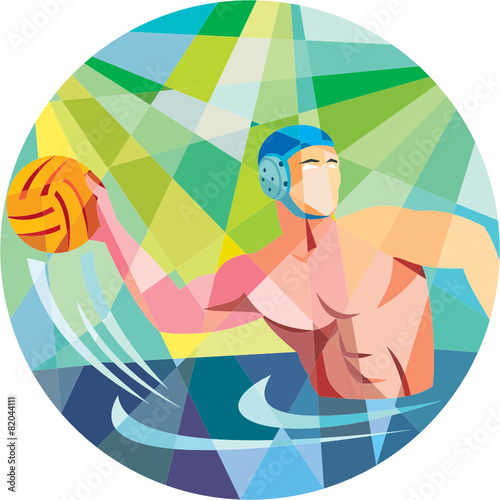 Water Polo Player Throw Ball Circle Low Polygon