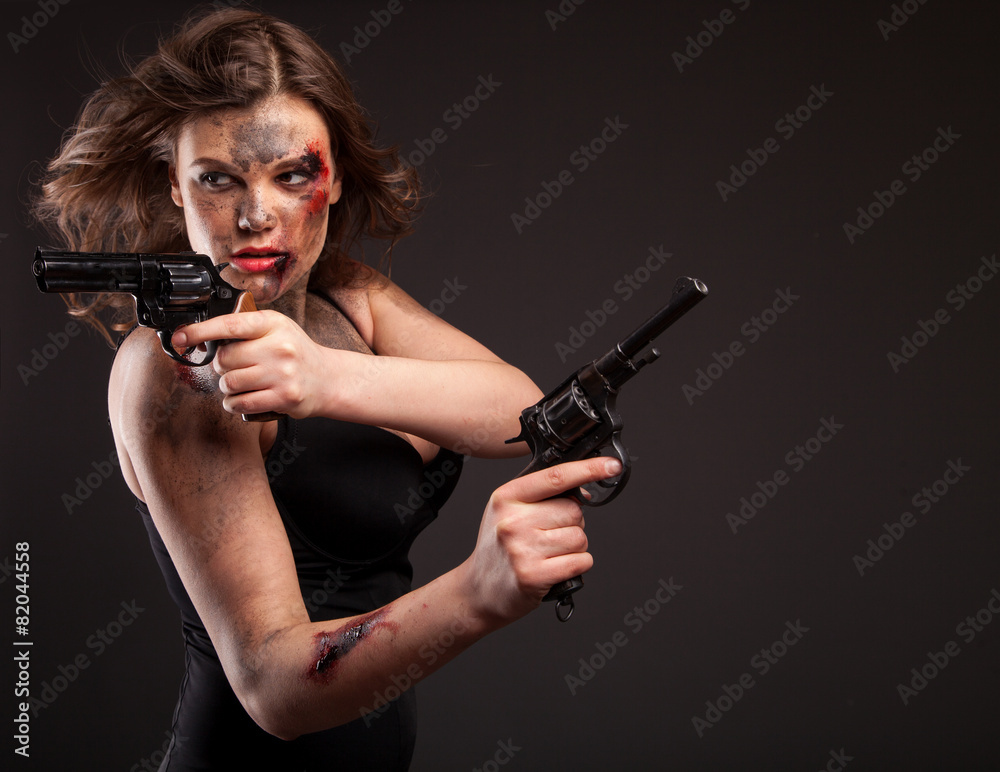 Beautiful, hot and sexy woman with gun. Riot girl. Beautiful, hot and sexy woman with gun. Riot girl.