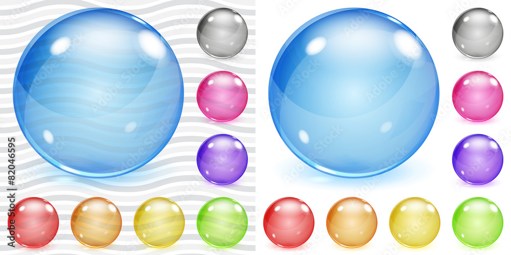 Multicolored transparent and opaque glass spheres