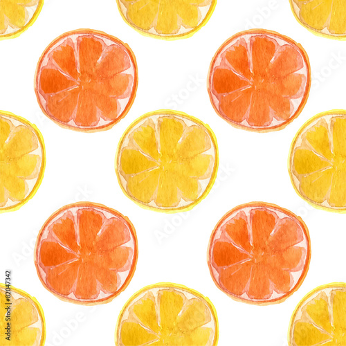 Seamless watercolor pattern with oranges and lemons on the white