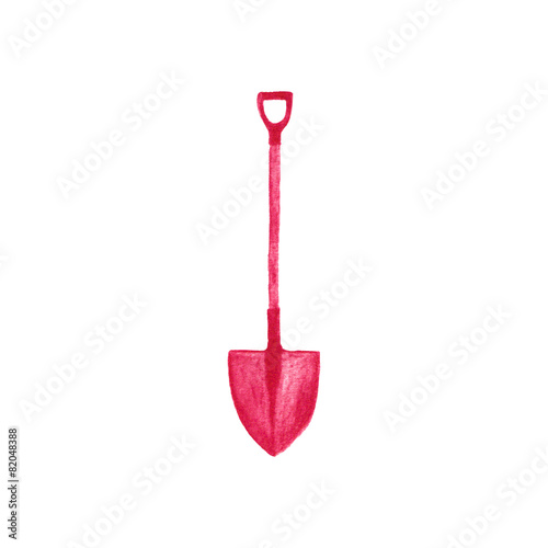 Watercolor fire shovel on the white background, aquarelle pencil