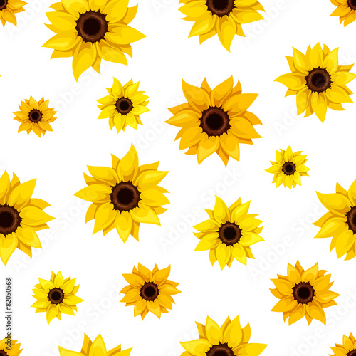 Seamless pattern with sunflowers. Vector illustration.