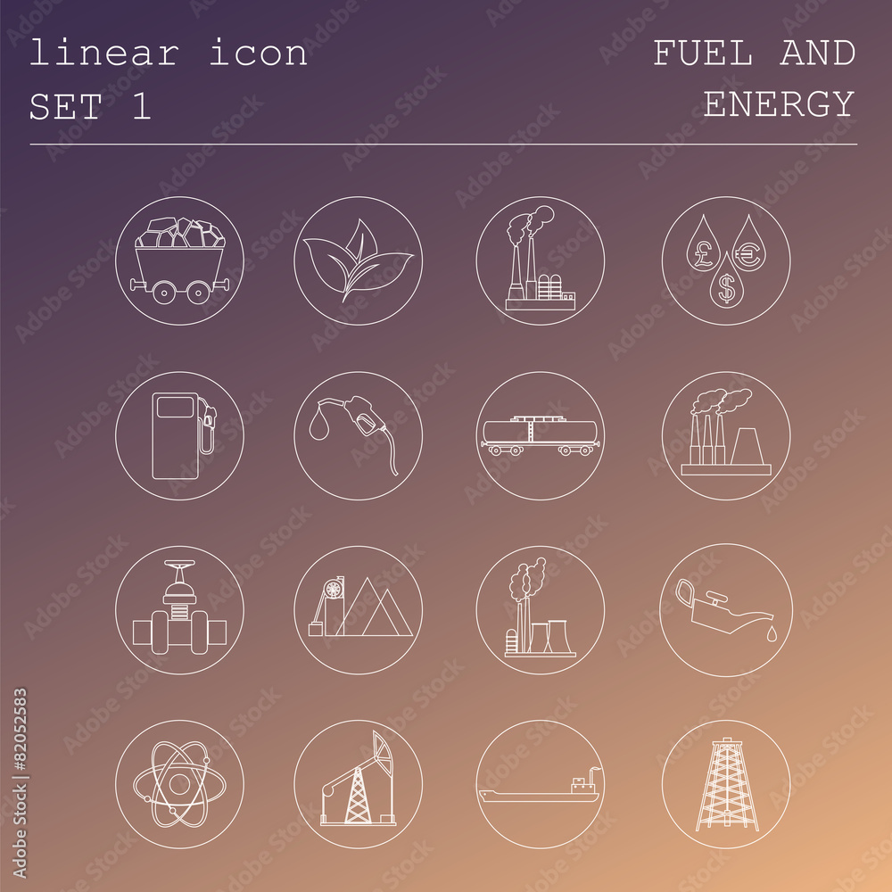 Outline icon set Fuel and energyl. Flat linear design