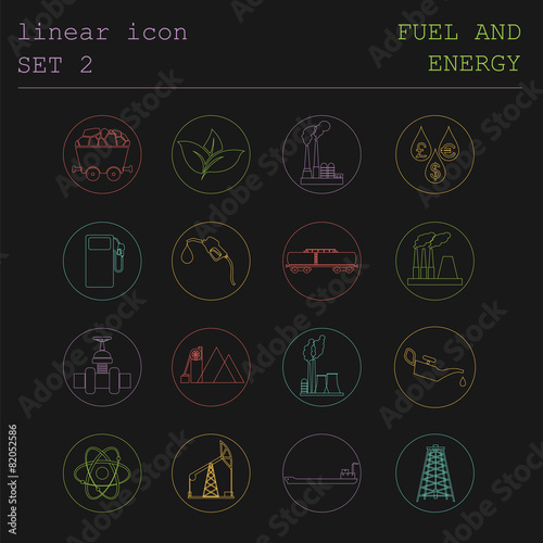 Outline icon set Fuel and energyl. Flat linear design