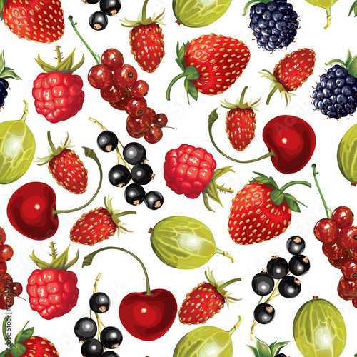 Fototapeta Naklejka Na Ścianę i Meble -  Cartoon ripe berries pattern seamless