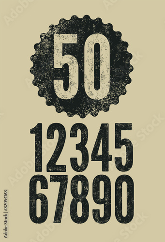 Vector set of retro numerals with letterpress effect.