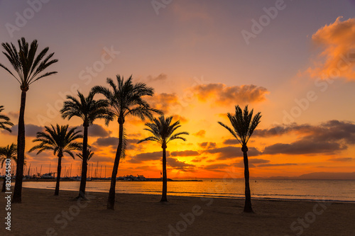 Fototapeta Naklejka Na Ścianę i Meble -  Majorca El Arenal sArenal beach sunset near Palma