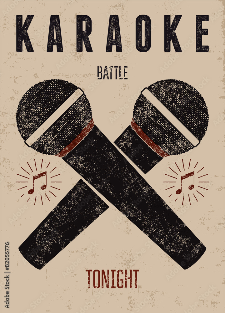 Naklejka premium Vector typographic retro grunge karaoke party poster.