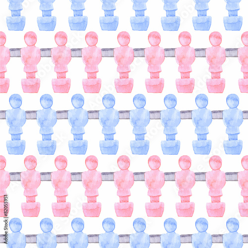 Watercolor seamless pattern with foosball players on the white