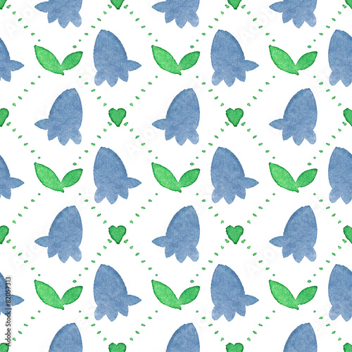 Seamless watercolor pattern with bluebells on the white