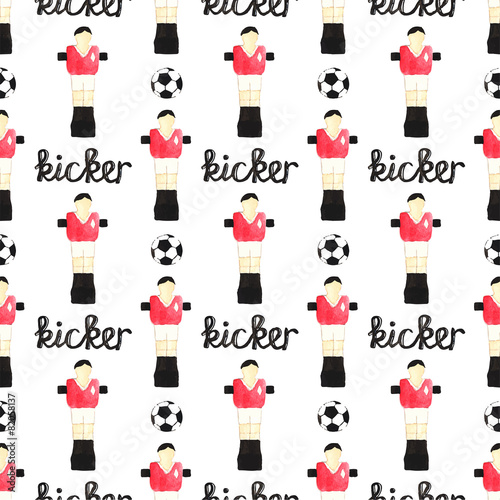 Watercolor seamless pattern with ball, foosball player and