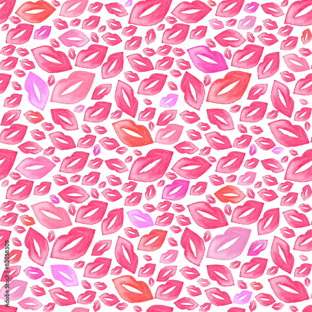 Seamless watercolor pattern with lip stains on the white Seamless watercolor pattern with lip stains on the white