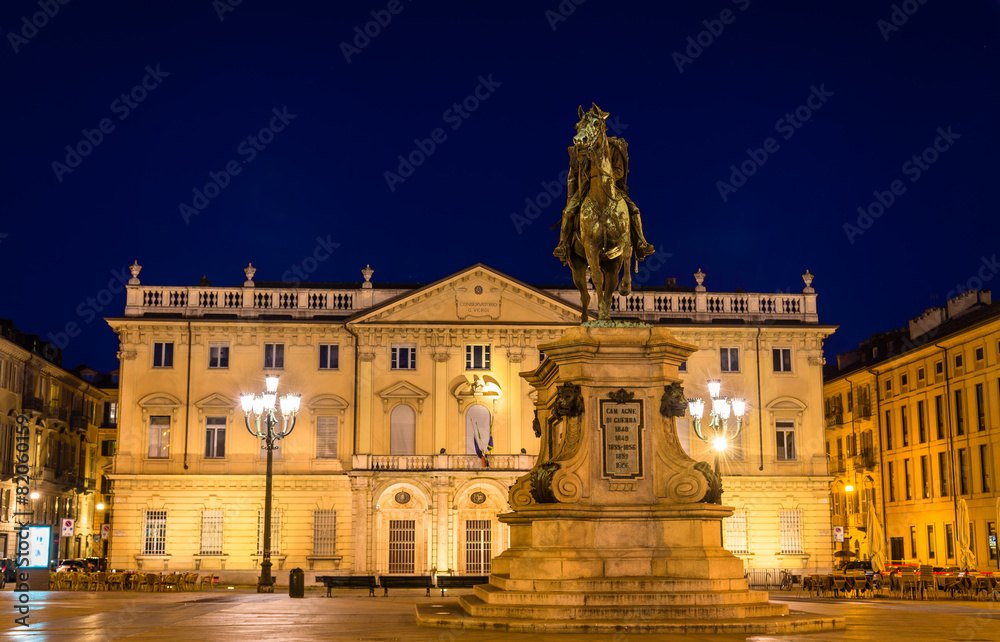 Statue and Conservatory on Bodoni square in Turin - Italy