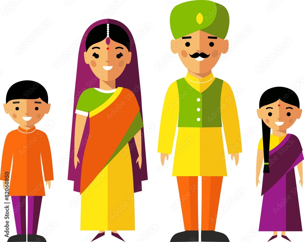 Vector  illustration of indian  family in national clothes