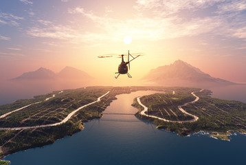 Handdoek met foto Helikopter Civiele helikopter in de lucht  © Kovalenko I