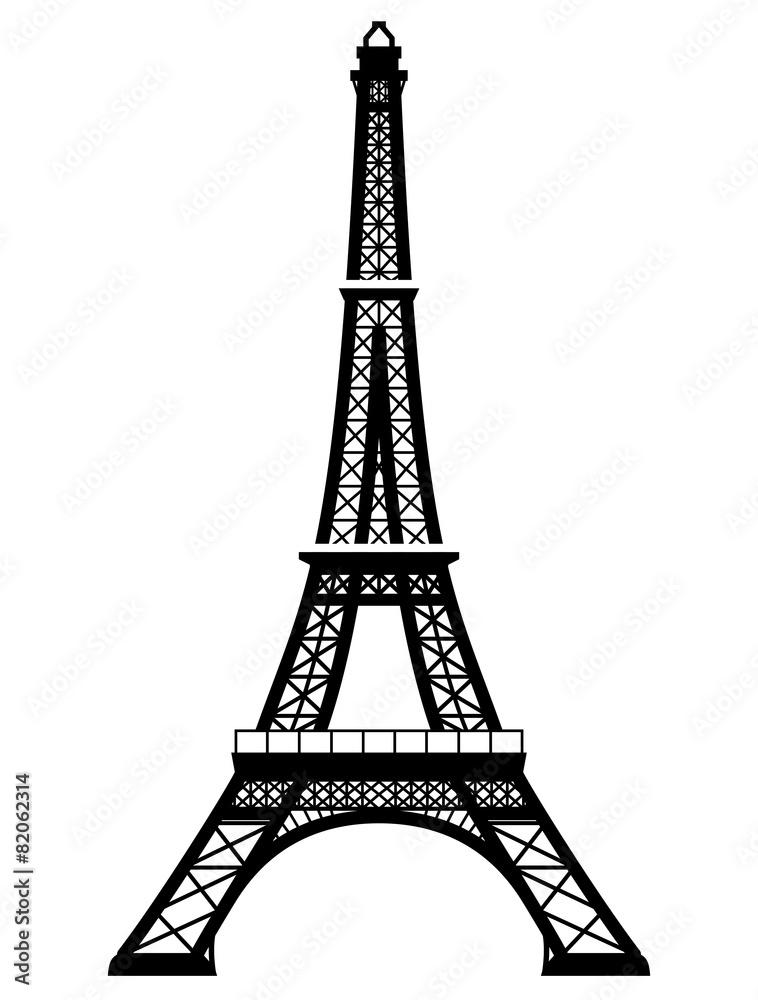 French Eiffel Tower. Silhouette of Paris landmark