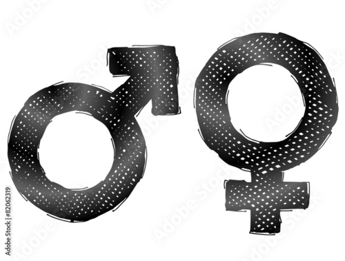 Hand drawn sketch of gender symbols with dark hatching