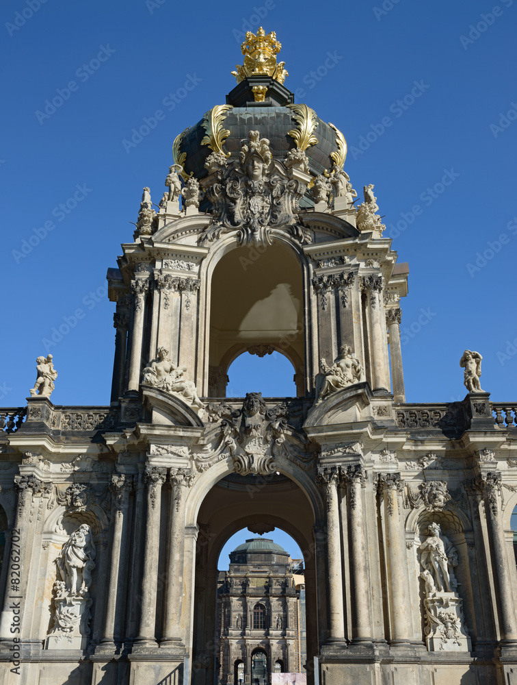 Arched tower of Crown Gate, Zwinger in Dresden, Saxony, Germany.