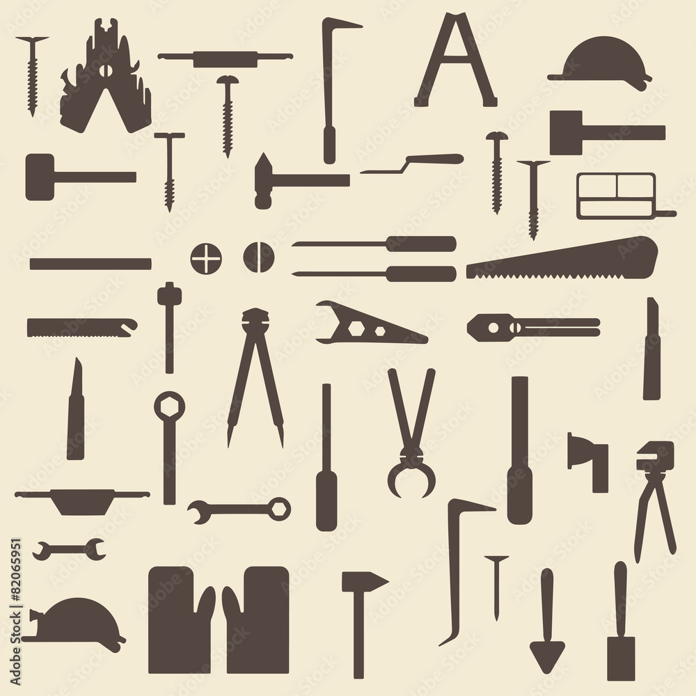 Construction tools silhouette icons set. Perfect for web design Construction tools silhouette icons set. Perfect for web design