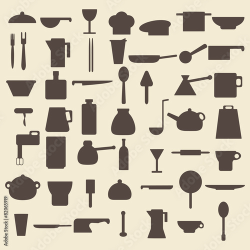 Cooking items types silhouette icons set. Perfect for web design
