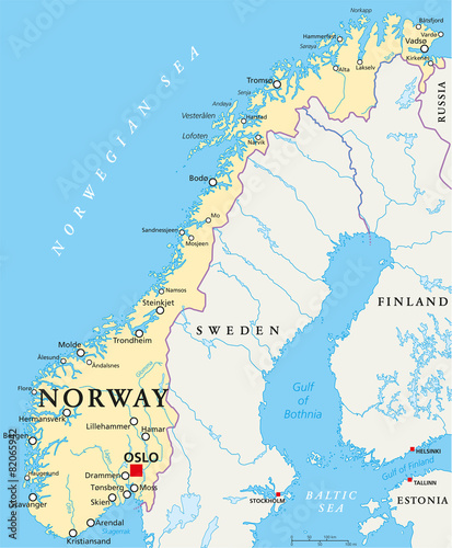 Fotografia, Obraz Norway Political Map