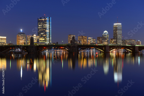 Boston Charles River and Back Bay skyline at night