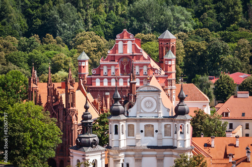 Three Churches Surrounded by Trees in Vilnius